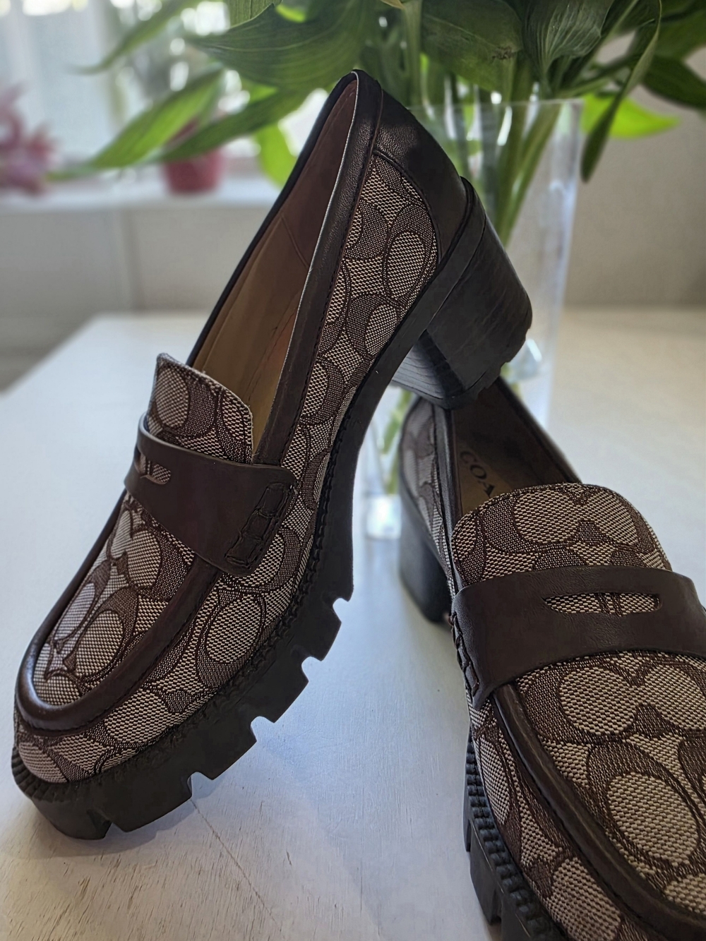 Coach Cora Jacquard Brown Loafer with Lug Rubber Soles - Picture 3 of 5